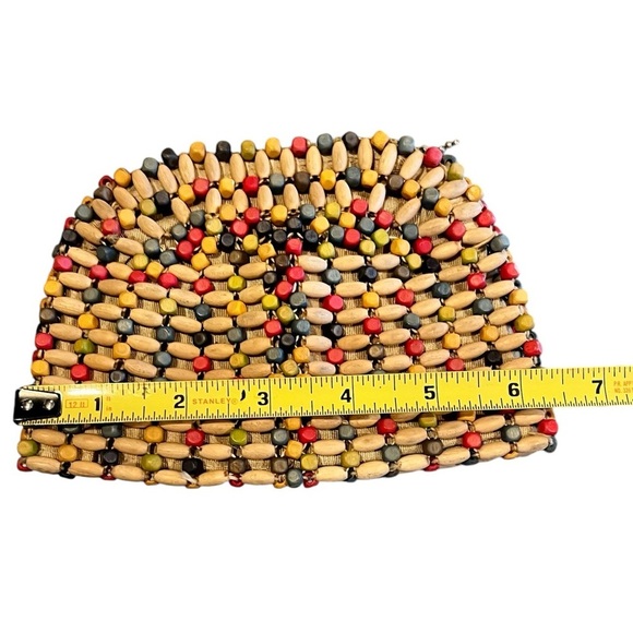 Vintage Wood Beaded Small Belt Bag 1930s 1940s Natural Boho - Picture 7 of 8